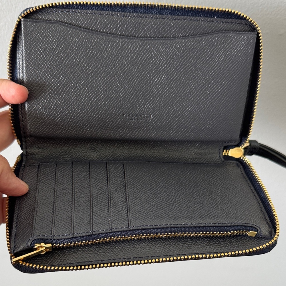 Coach Navy Leather Wristlet with Gold Accents - Picture 2 of 4